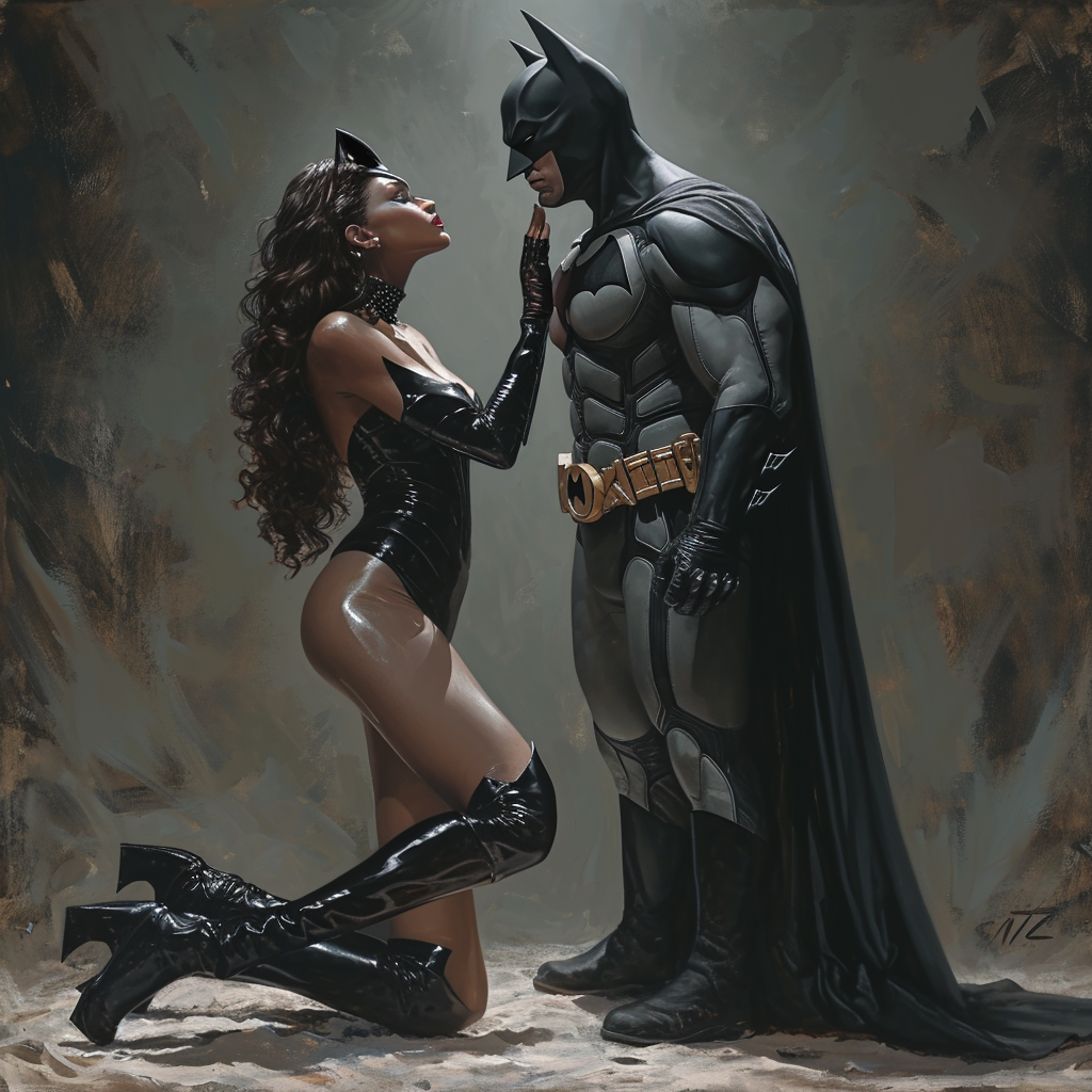 Latina Catwoman praying to African American Batman