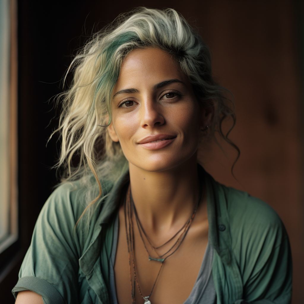 Vibrant portrait of Latina Julia Roberts with green hair