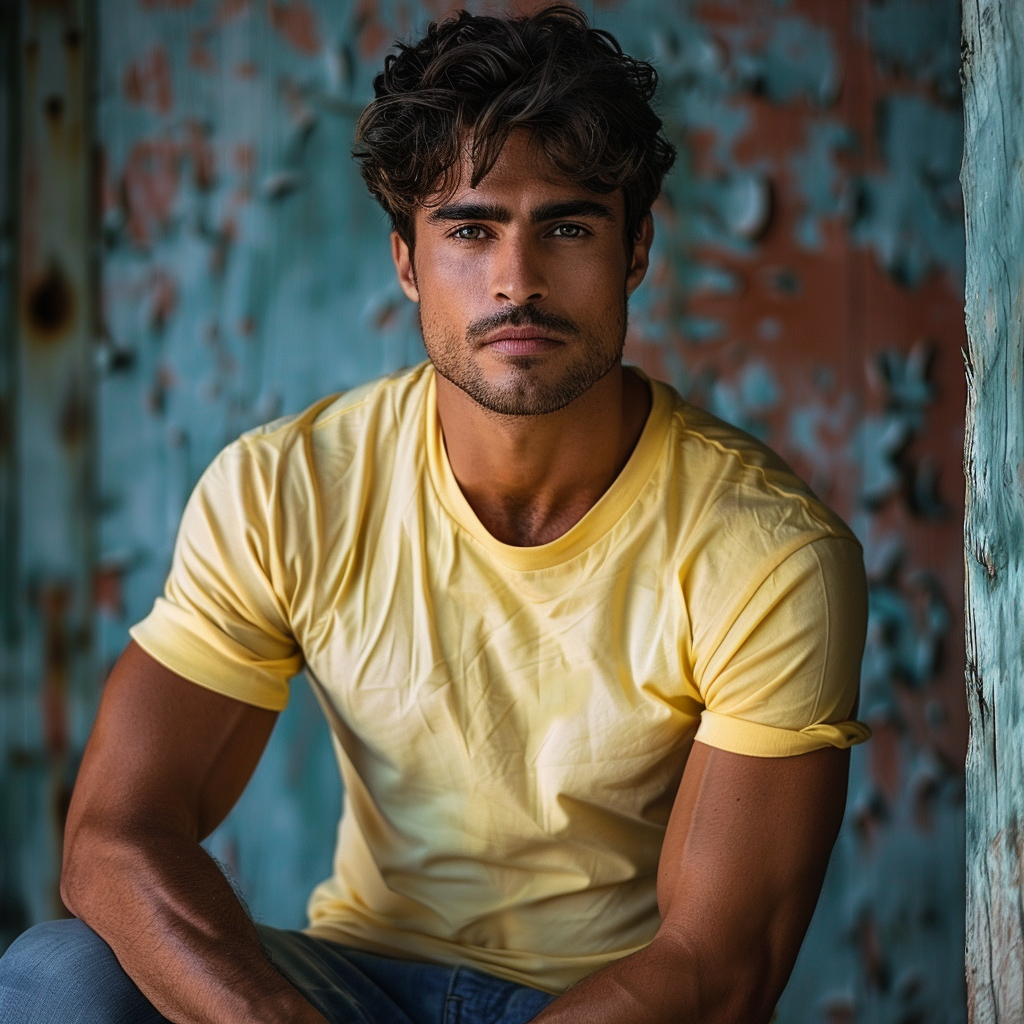 Latino man in yellow t-shirt