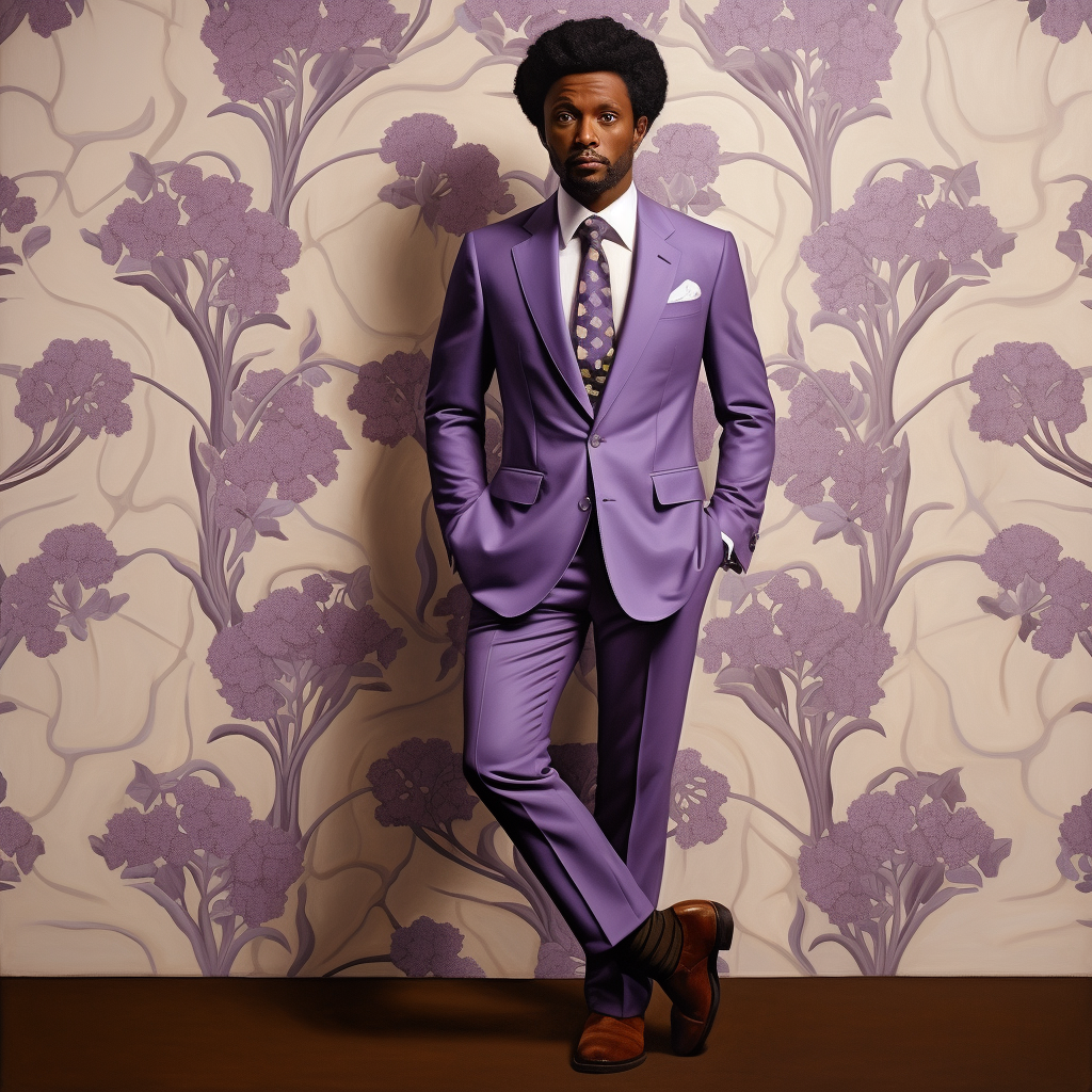 Man in lavender suit, Barkley Hendricks painting