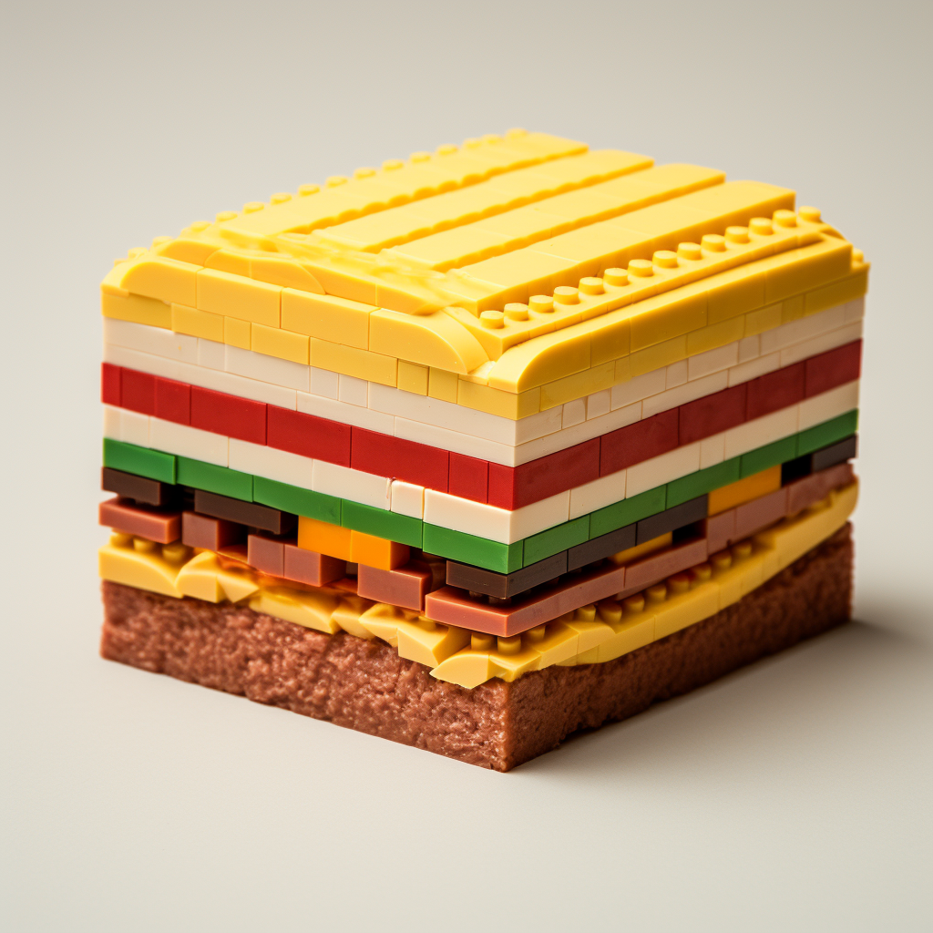 Colorful LEGO brick with hamburger texture