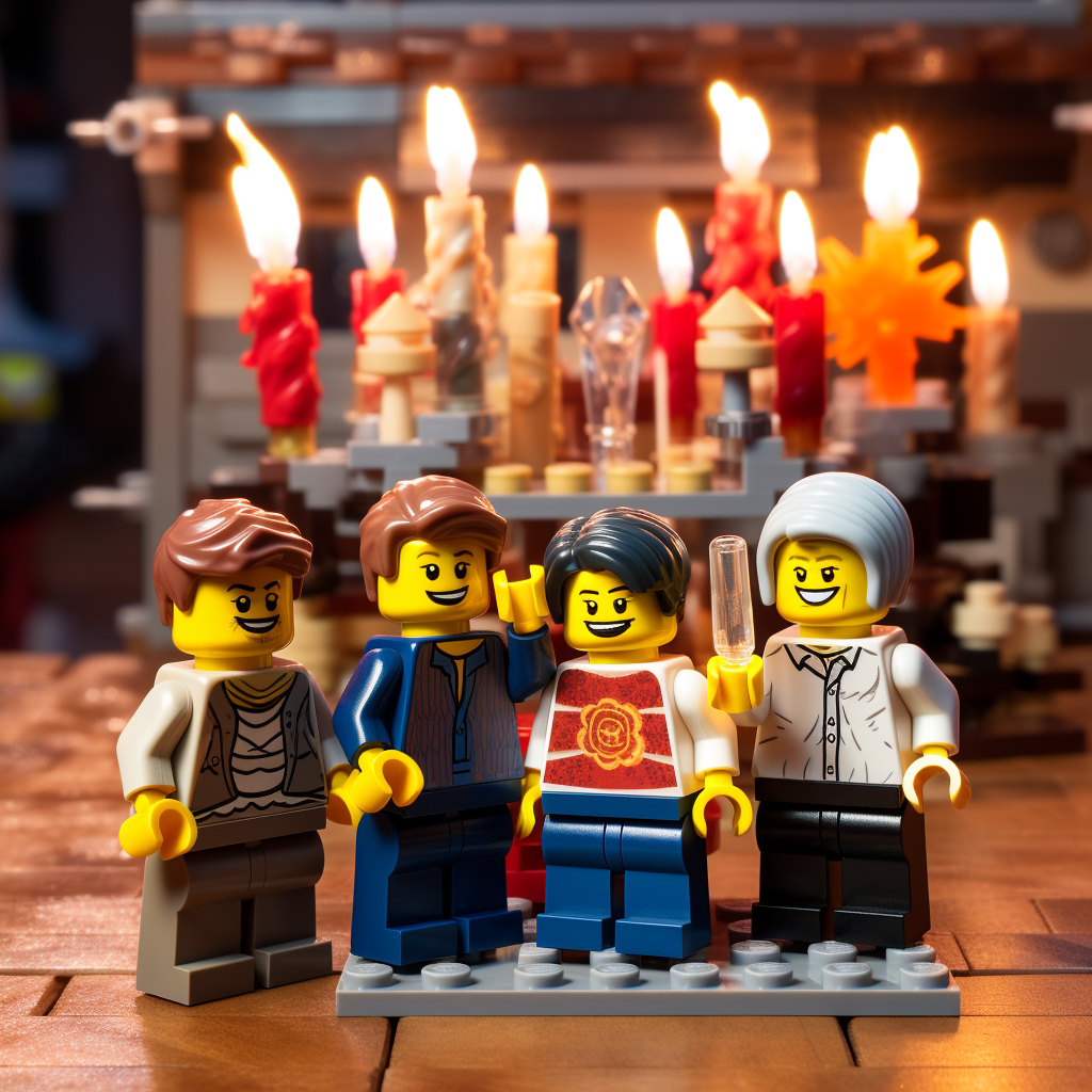 Happy Lego family celebrating New Year