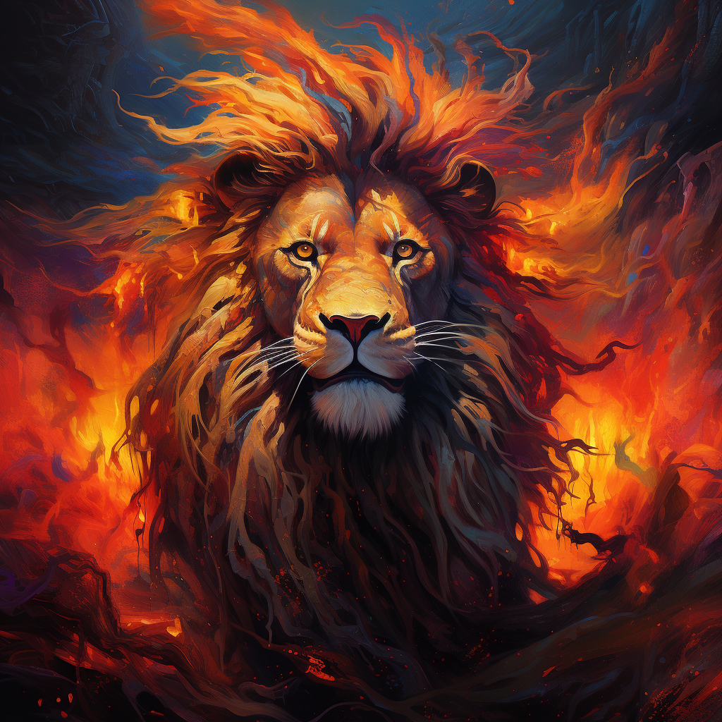 Stunning lion against fiery backdrop