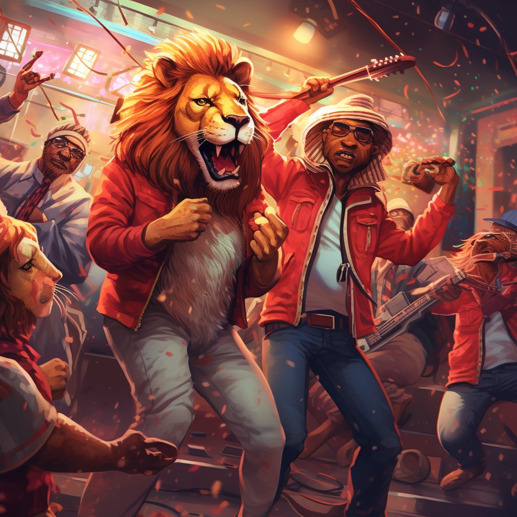 Lion cover band performing at a lively party