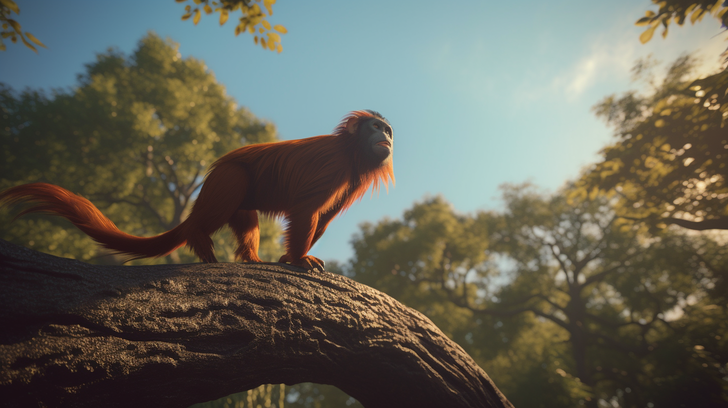 Lion Tamarin jumping in golden hour