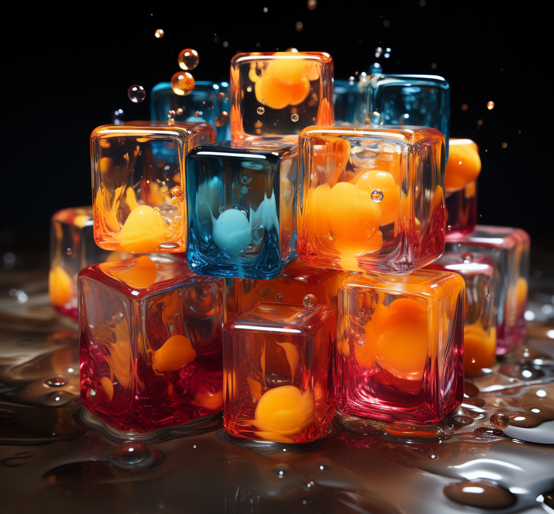 Colorful liquid mercure paint cubes