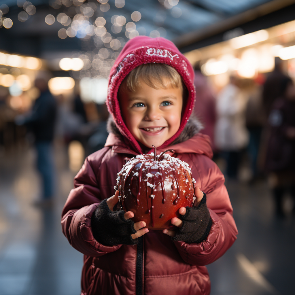 Little boy enjoying a candy apple