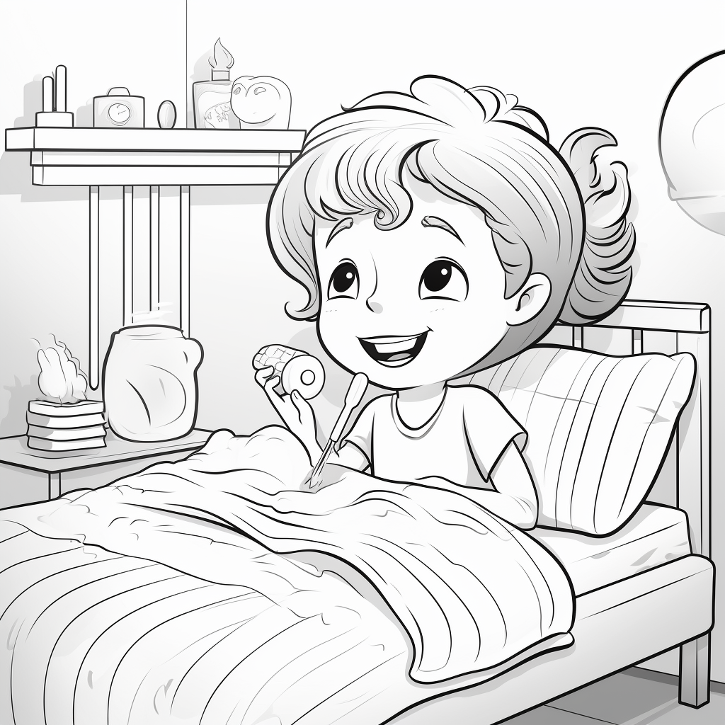 Coloring page of a little girl brushing her teeth