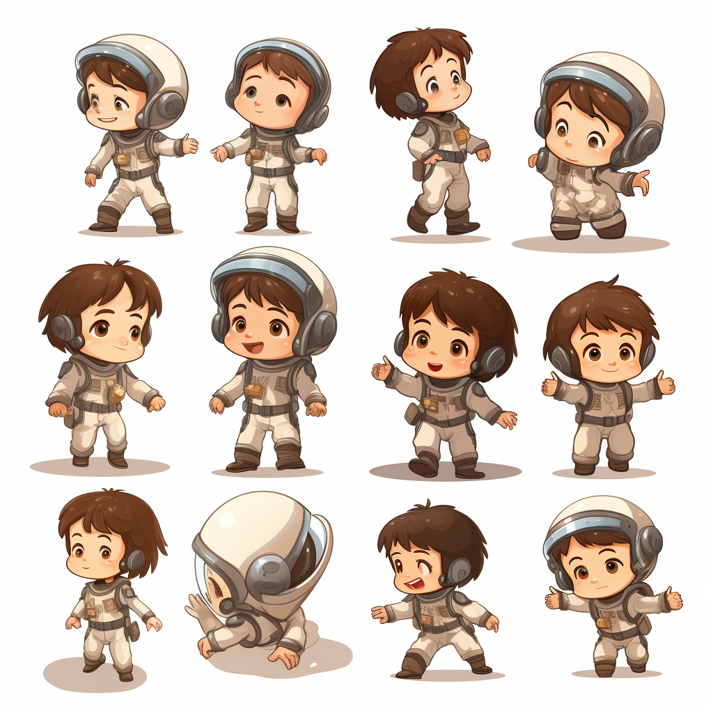 Cute little brown hair toddler boy in spacesuit