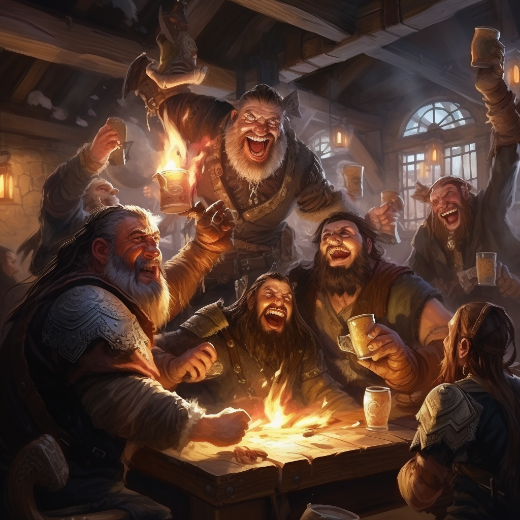 Dwarves enjoying a lively tavern