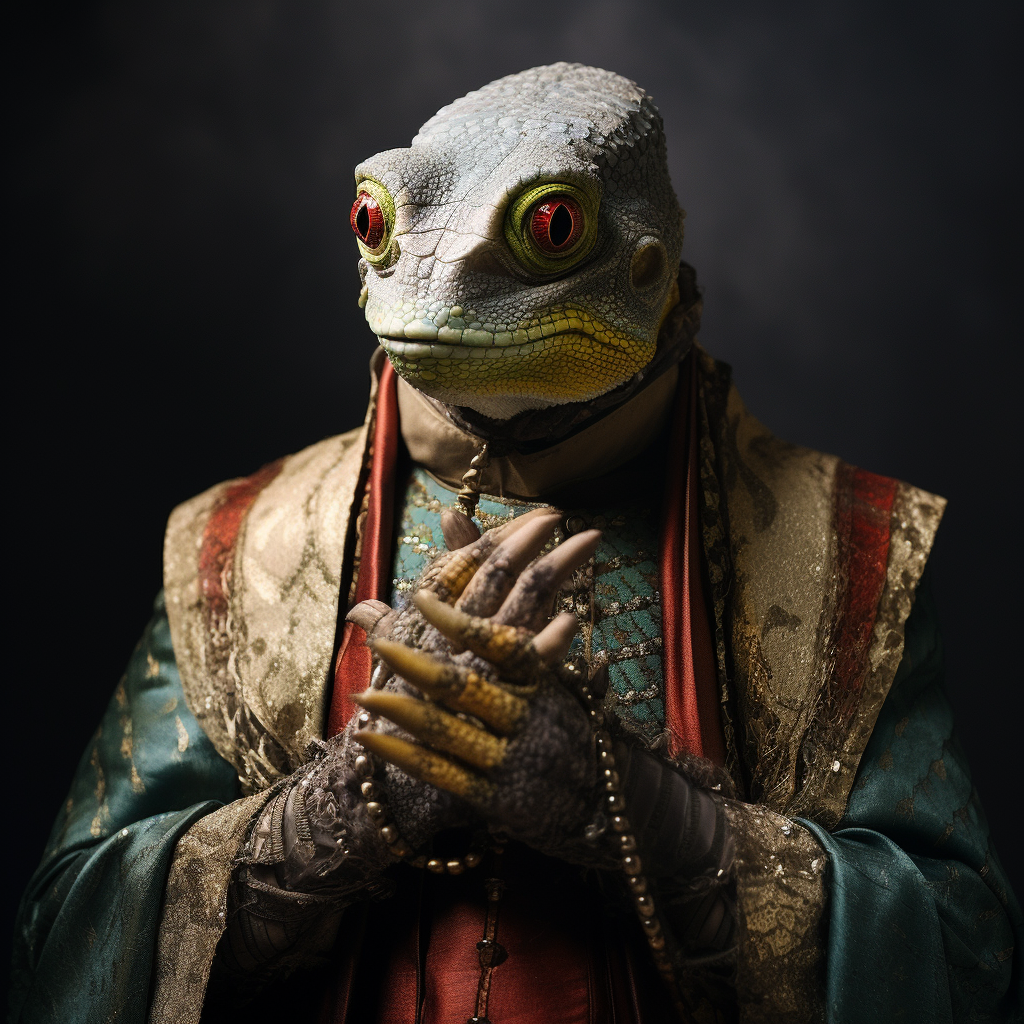 Lizard man dressed as priest