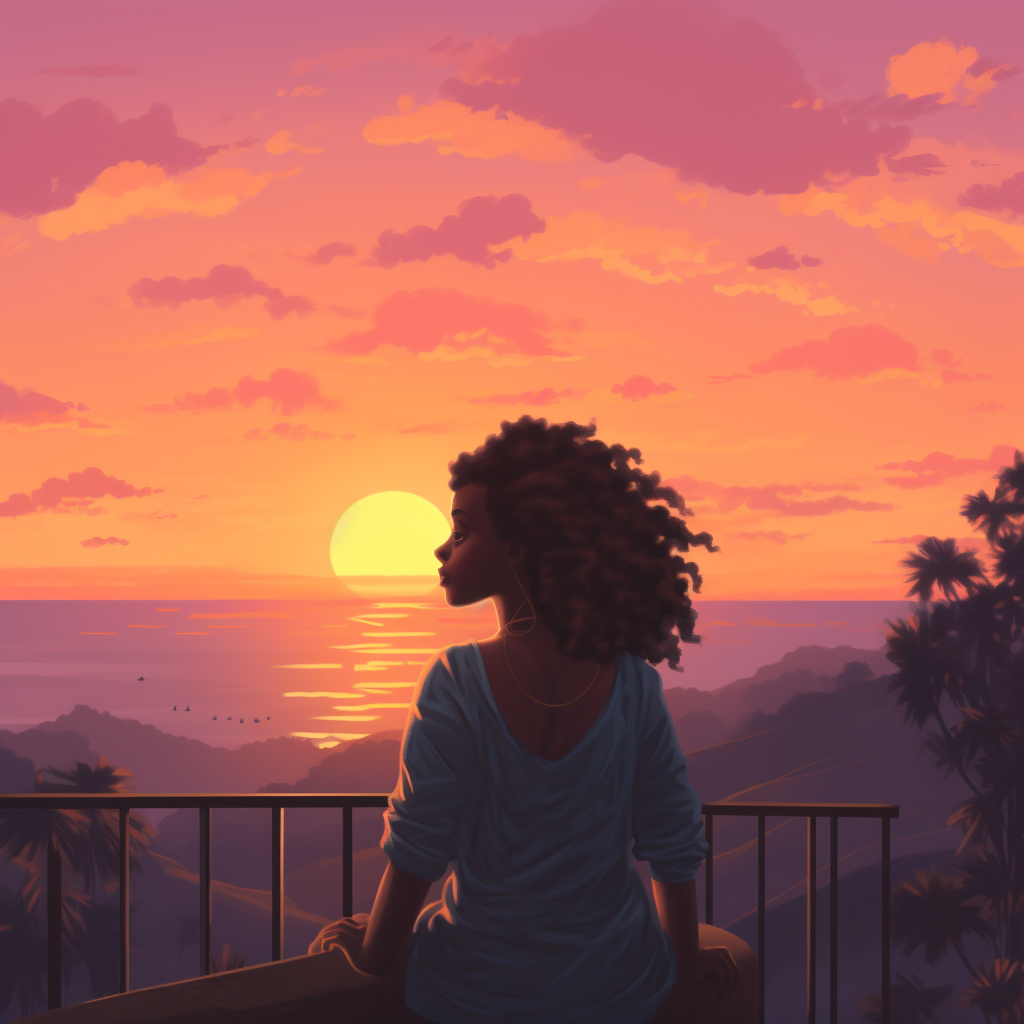 Couple enjoying sunset with afro hair