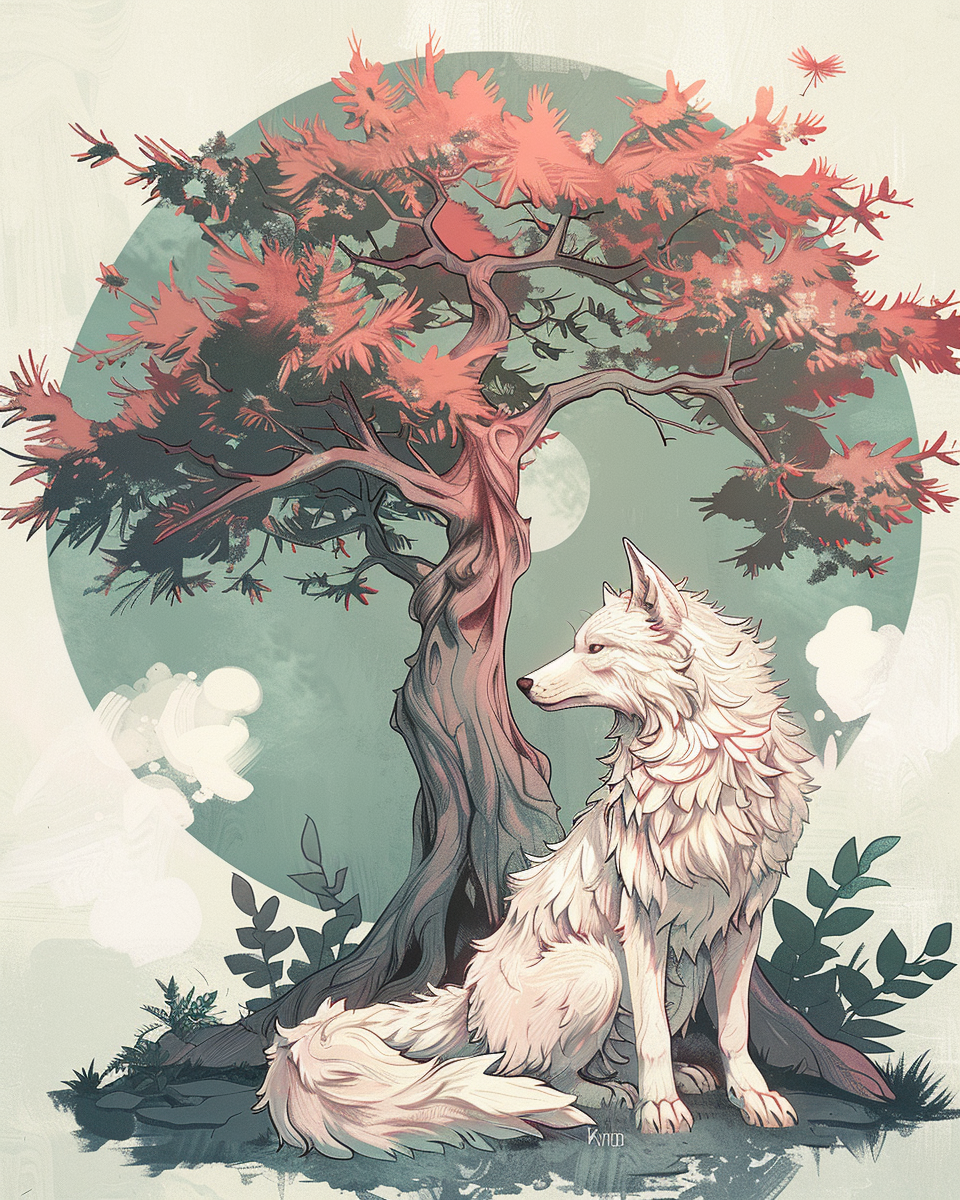 Fenrir sitting by Yggdrasil