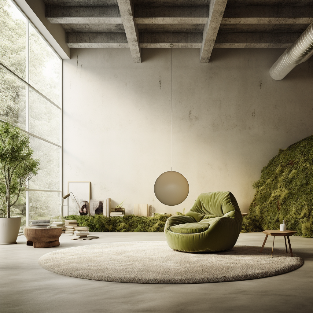 Modern loft with moss and plants