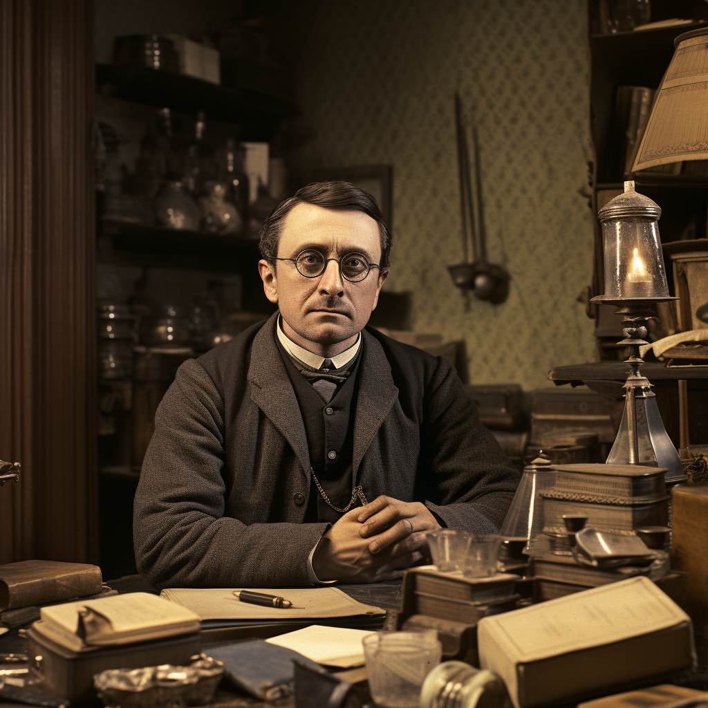 Vintage London 1900 photo of glasses and quill