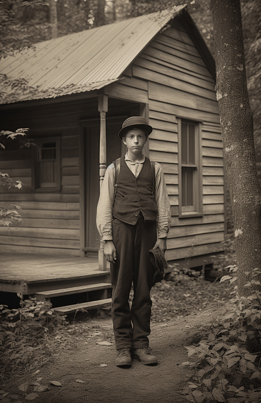 Black and white vintage photograph of lonely miner