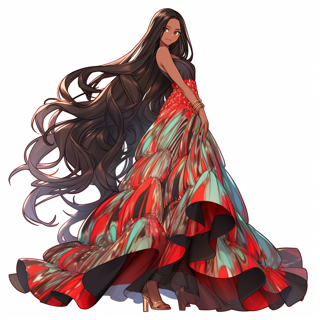 Woman with Long Hair Dress