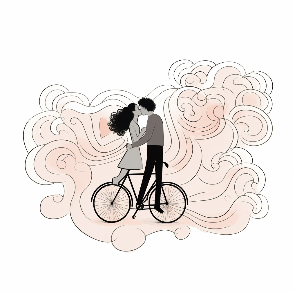 Lovers kissing on bikes illustration