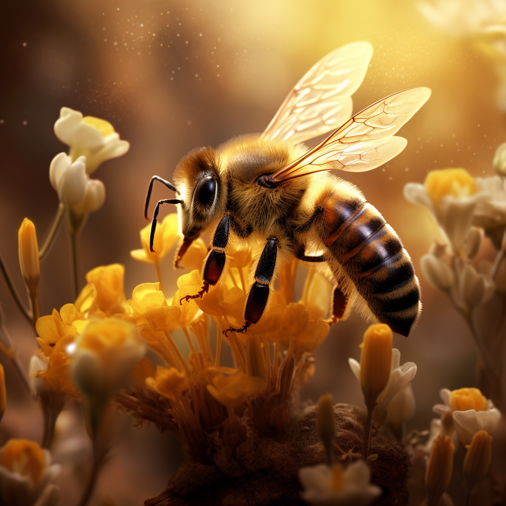 Bee collecting nectar from heart-shaped flower