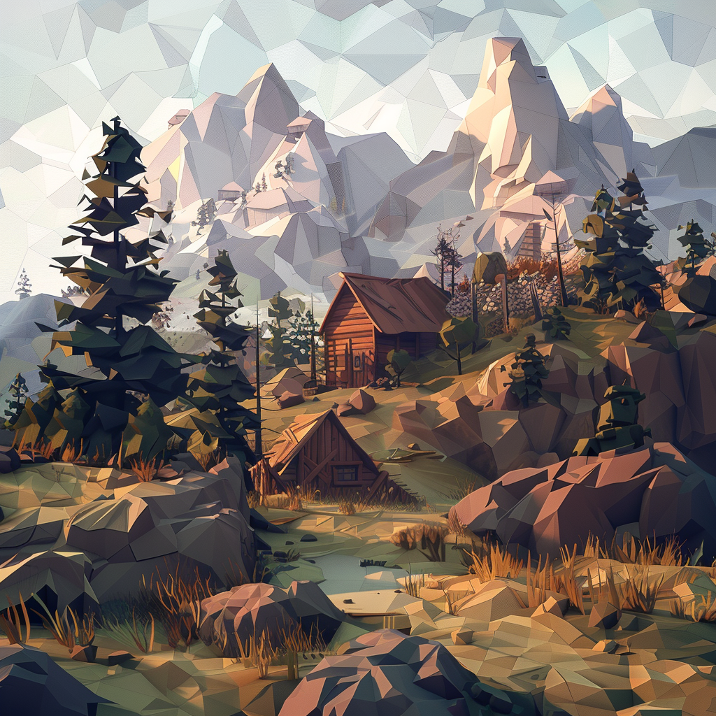 Low poly warm dangerous landscape