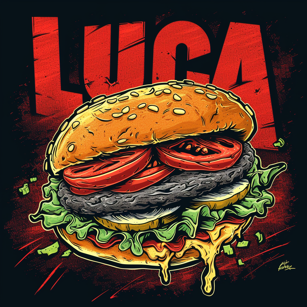 LUCA Heavy Metal Band Logo with Hamburger