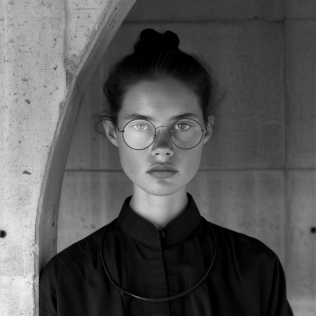 Luis Vuitton Model with Glasses in Dystopian Realism