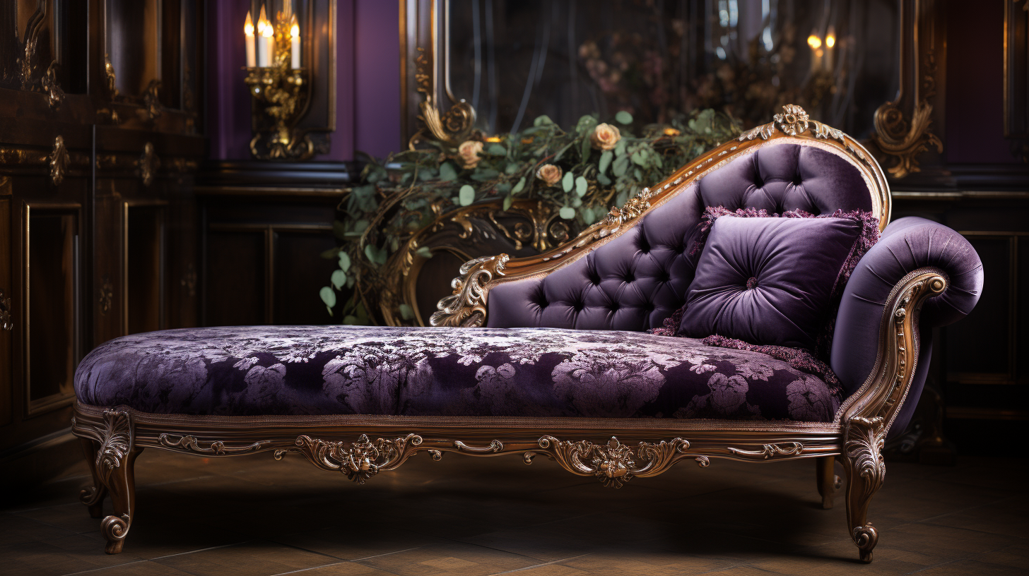 Luxurious velvet damask pattern on vintage chaise lounge