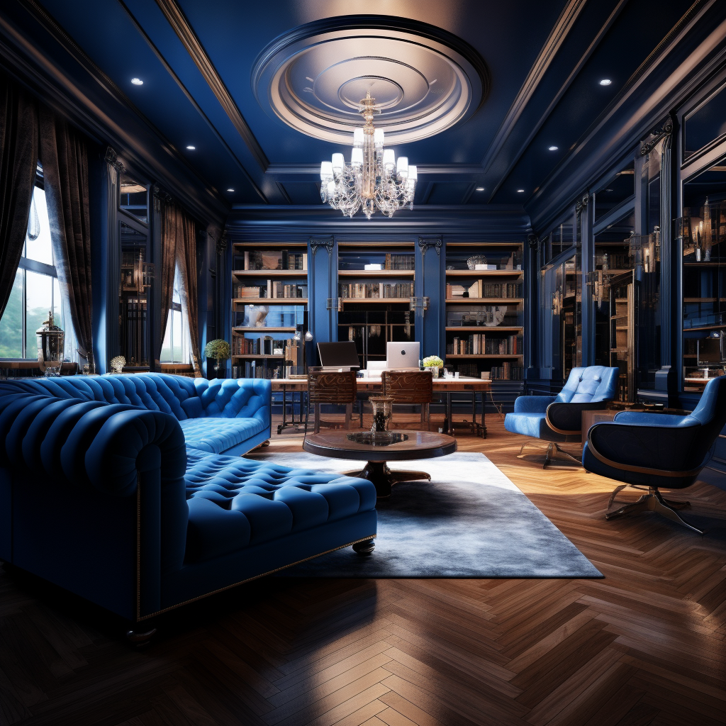 Hyper-realistic luxury room business negotiation blue