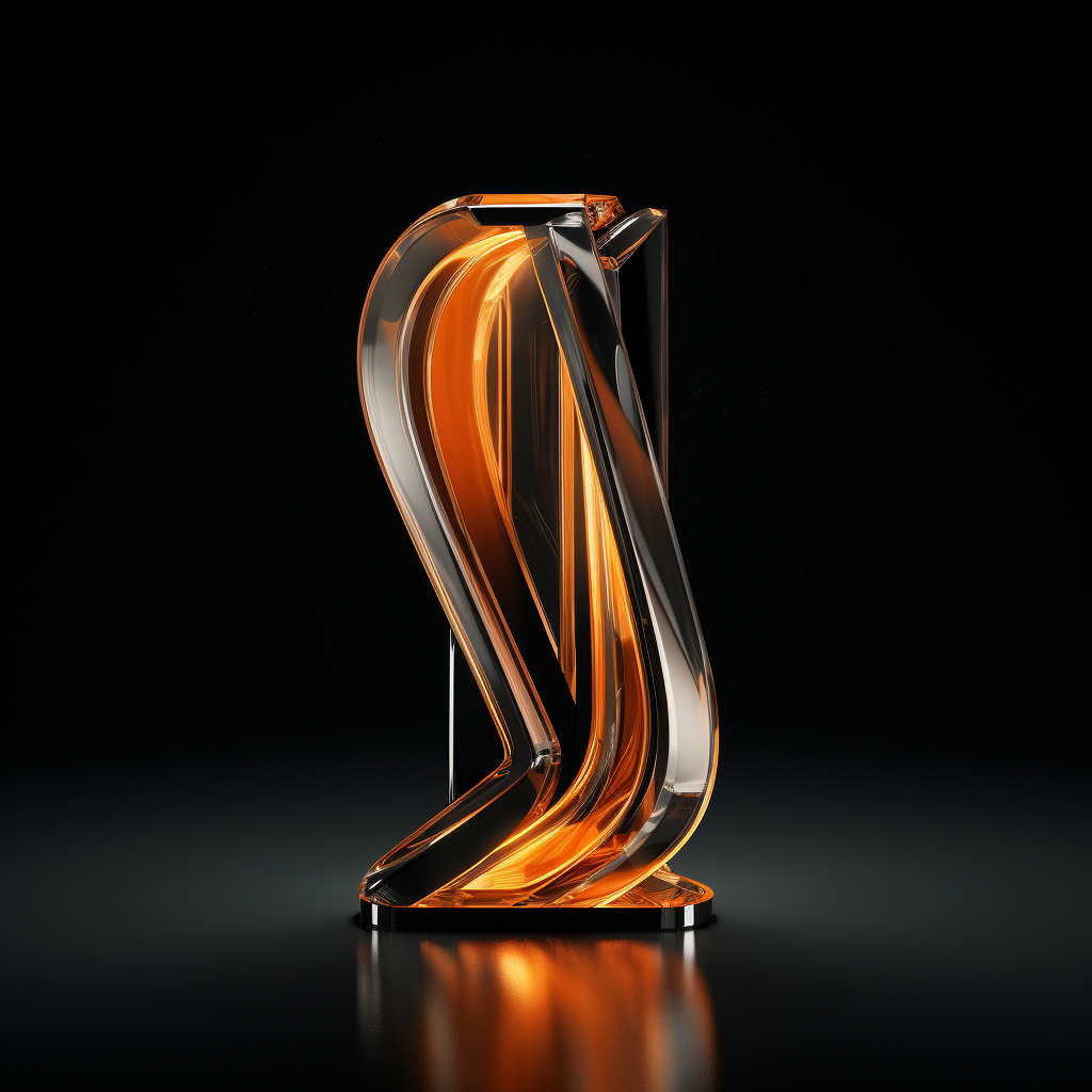 Abstract M-shaped 3D symbol in glass