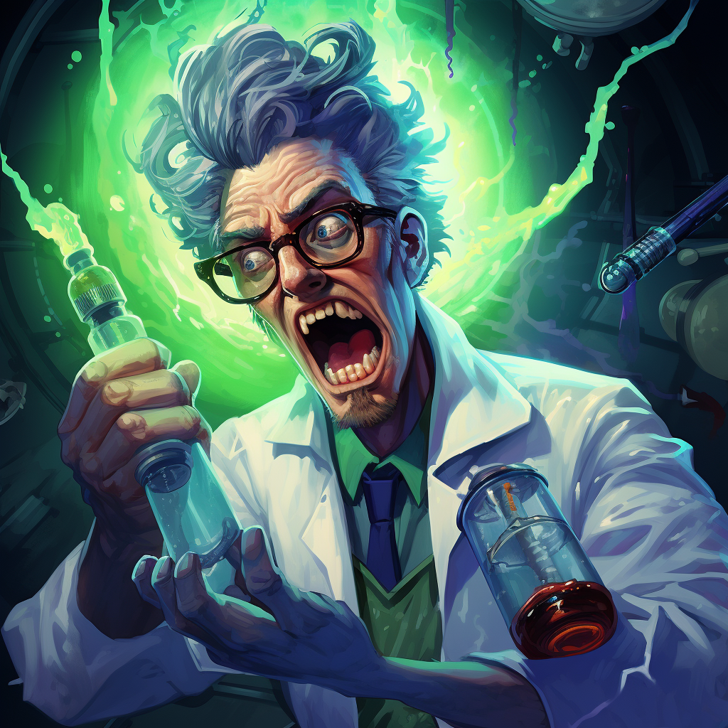 Cartoon Mad Scientist Injecting Green Fluid