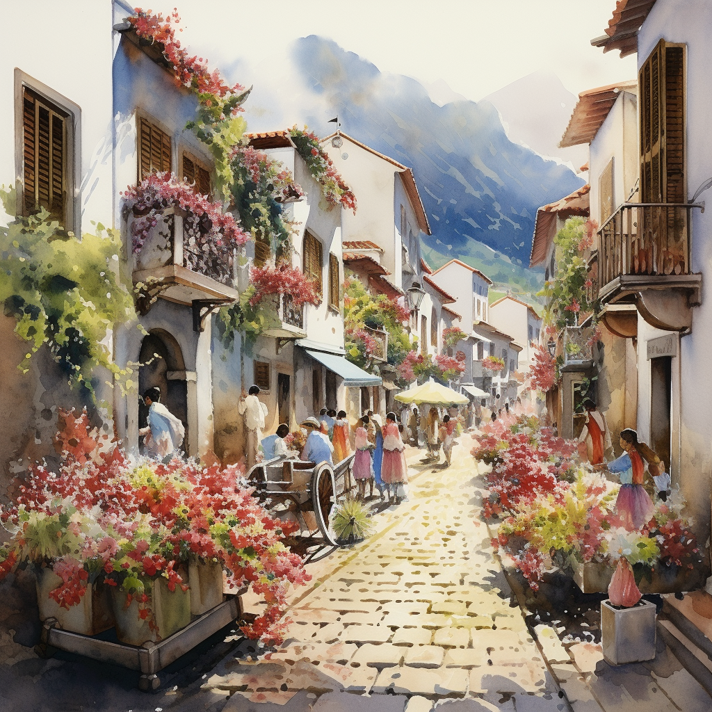 Colorful watercolor painting of Festa da Flor