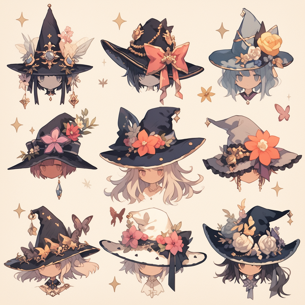 Magic Grimoire Hat Stickers Ghibli Style