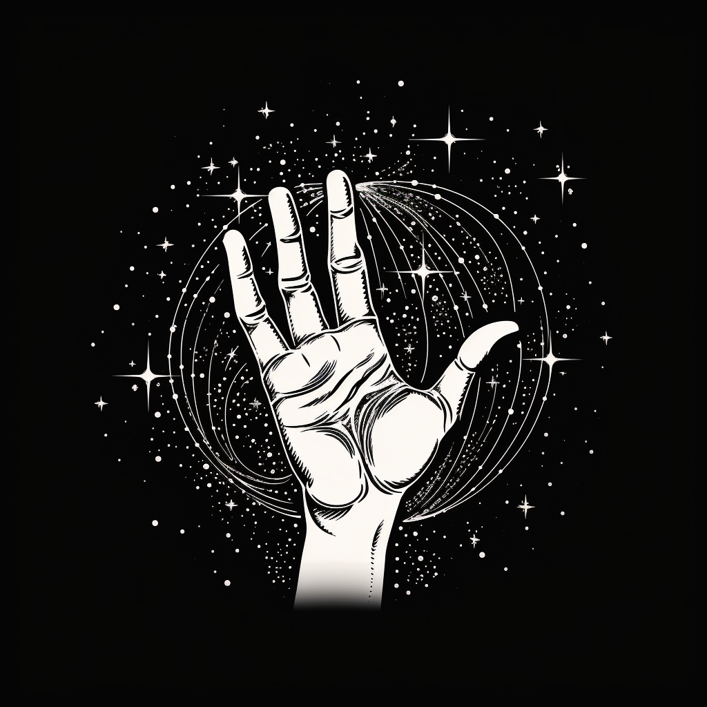 Drawing of a magical hand with stars