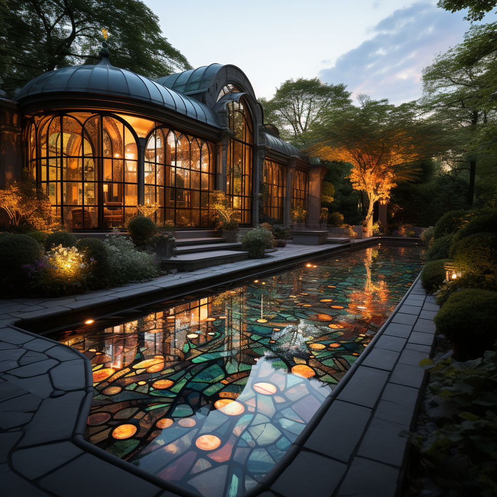 Enchanting stained glass garden with nature stones