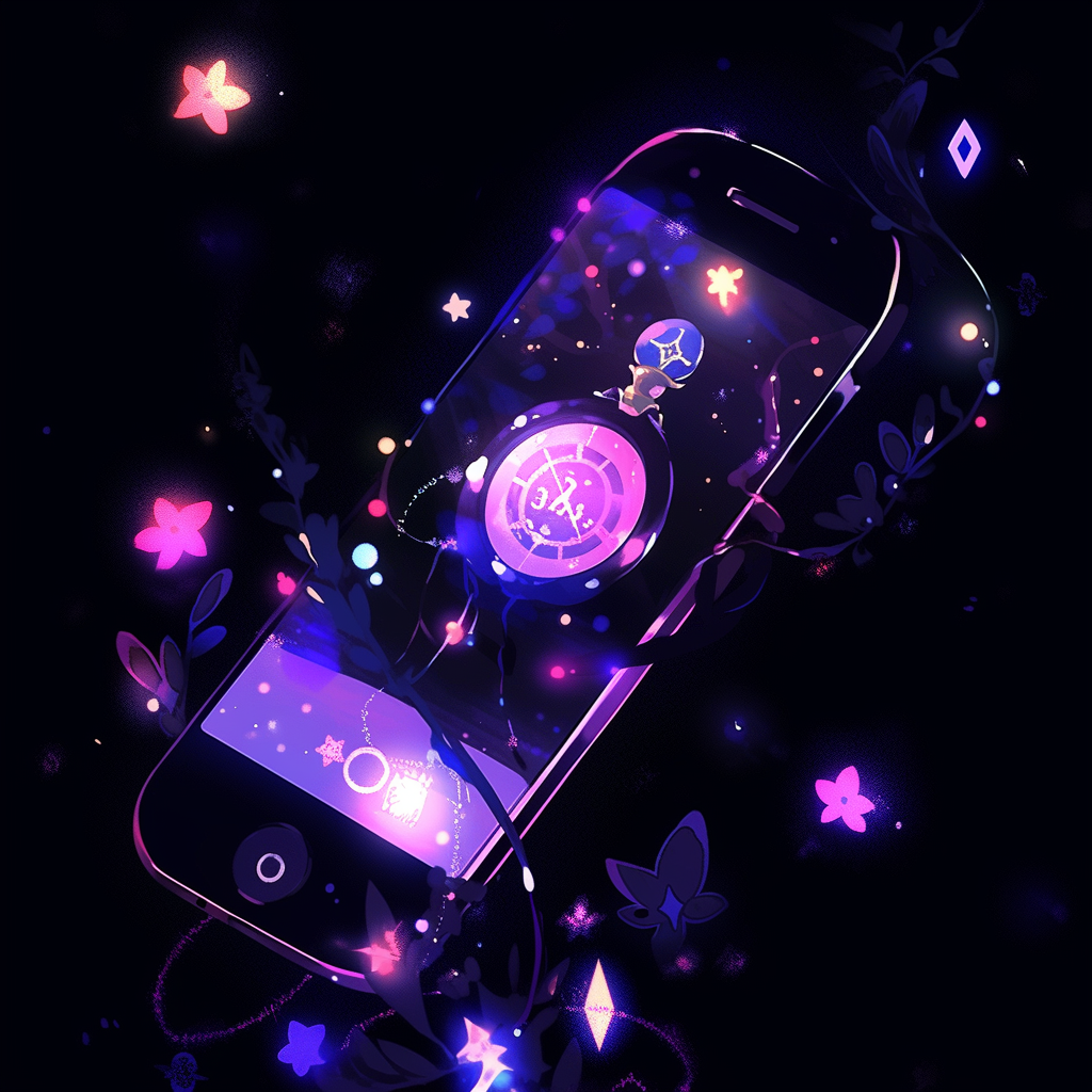 Magical phone on dark background