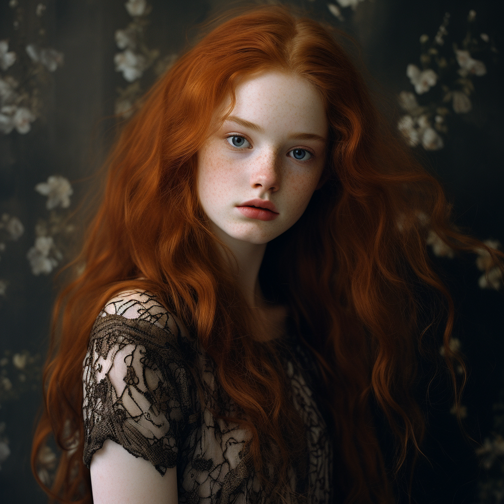 Beautiful teenage girl with mahogany hair in a fantastical southern gothic setting