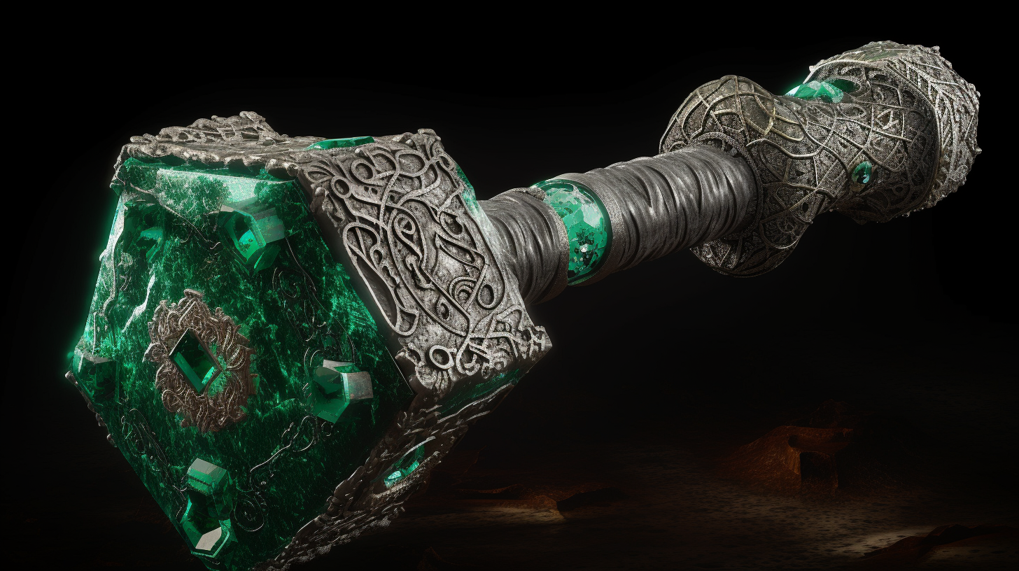 Fantasy Dwarven War Hammer Emeralds