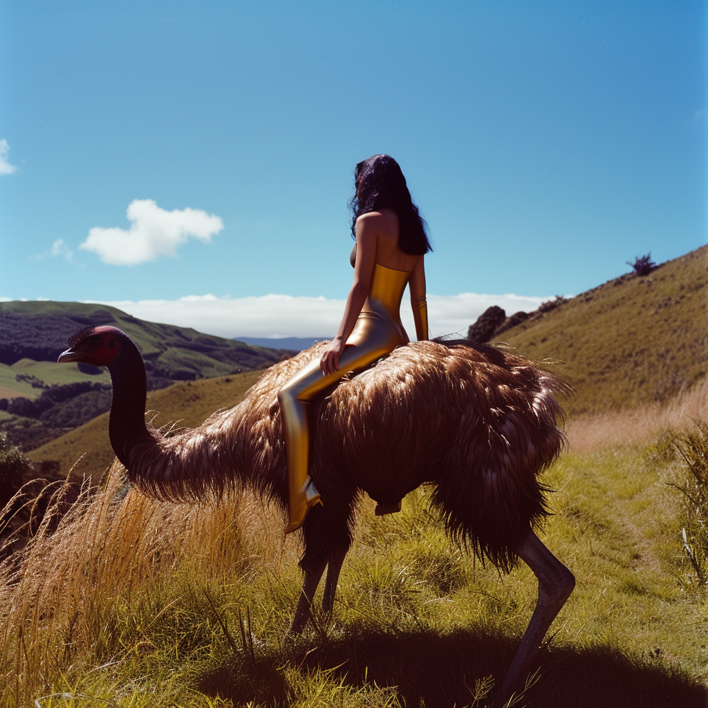 Malaysian Malay Supermodel Riding Giant Moa