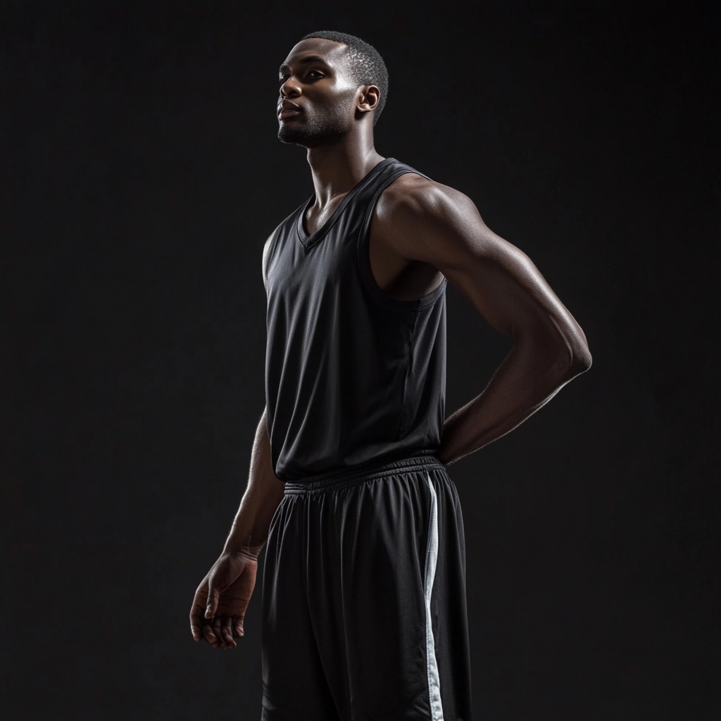 Male basketball player stretching arms