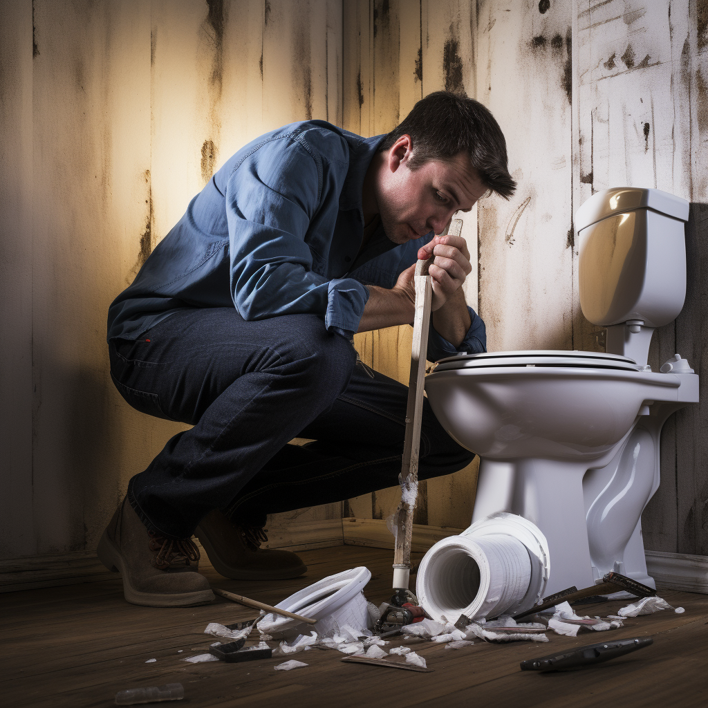 Man Installing Toilet in Bathroom