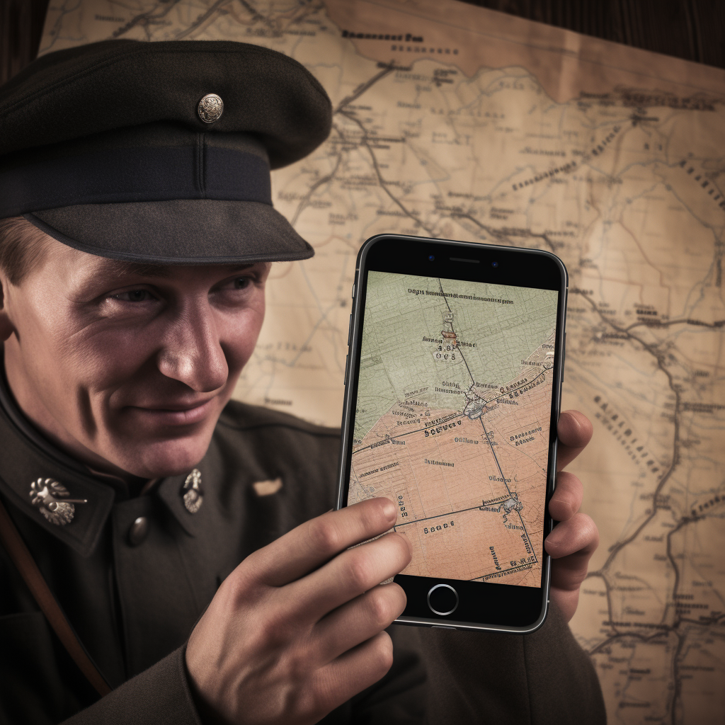 Realistic image of man kanalreiniger on phone screen with map