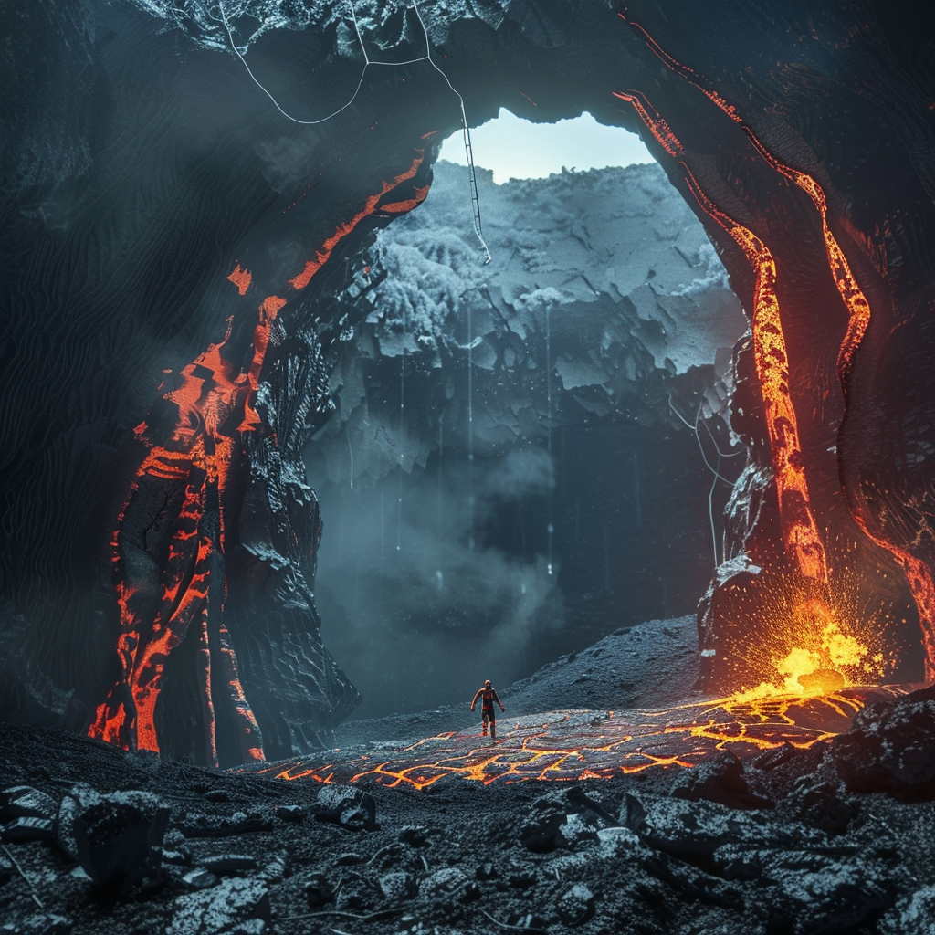 man playing football volcano