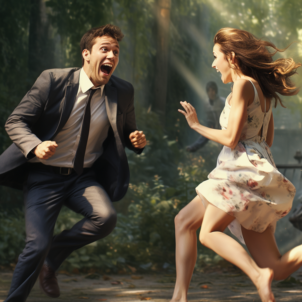 Man running away from the proposing woman