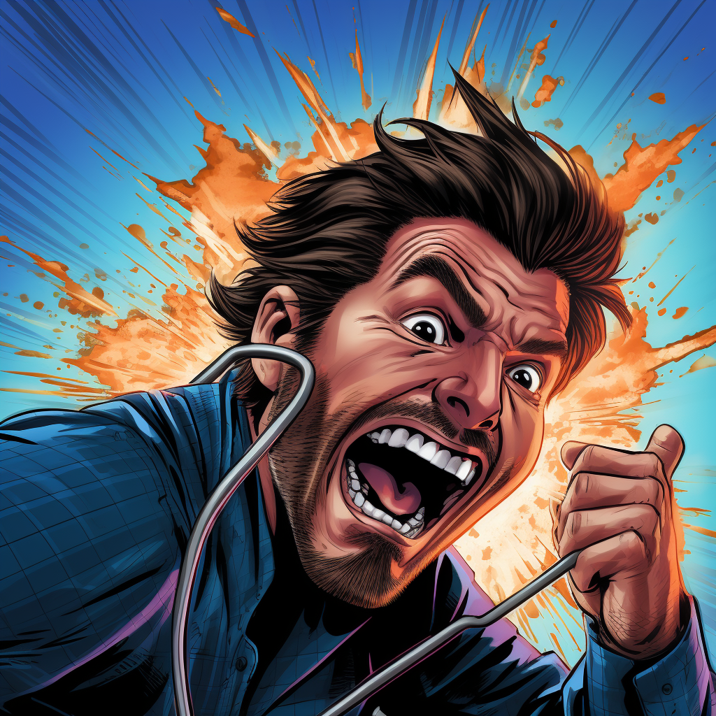 Man screaming into phone comic