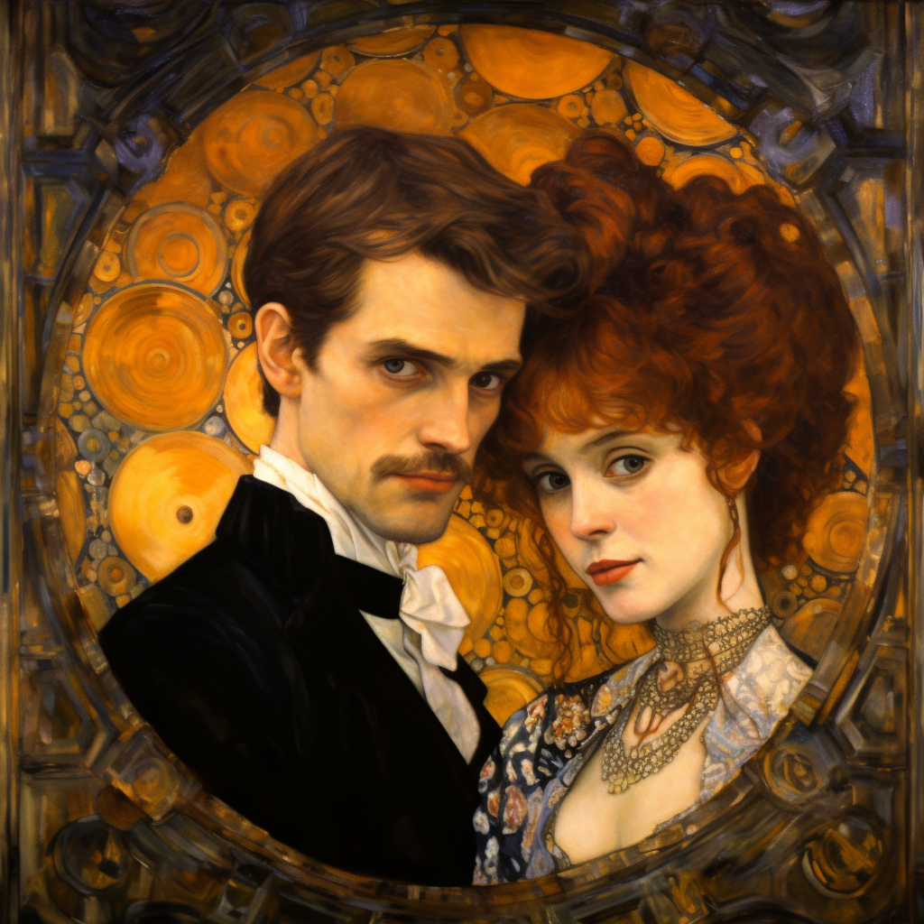 Klimt's painting of a couple through a looking glass