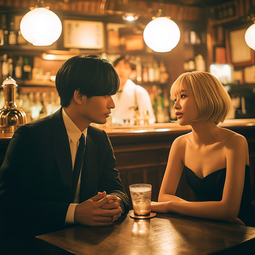 Japanese couple at classy bar