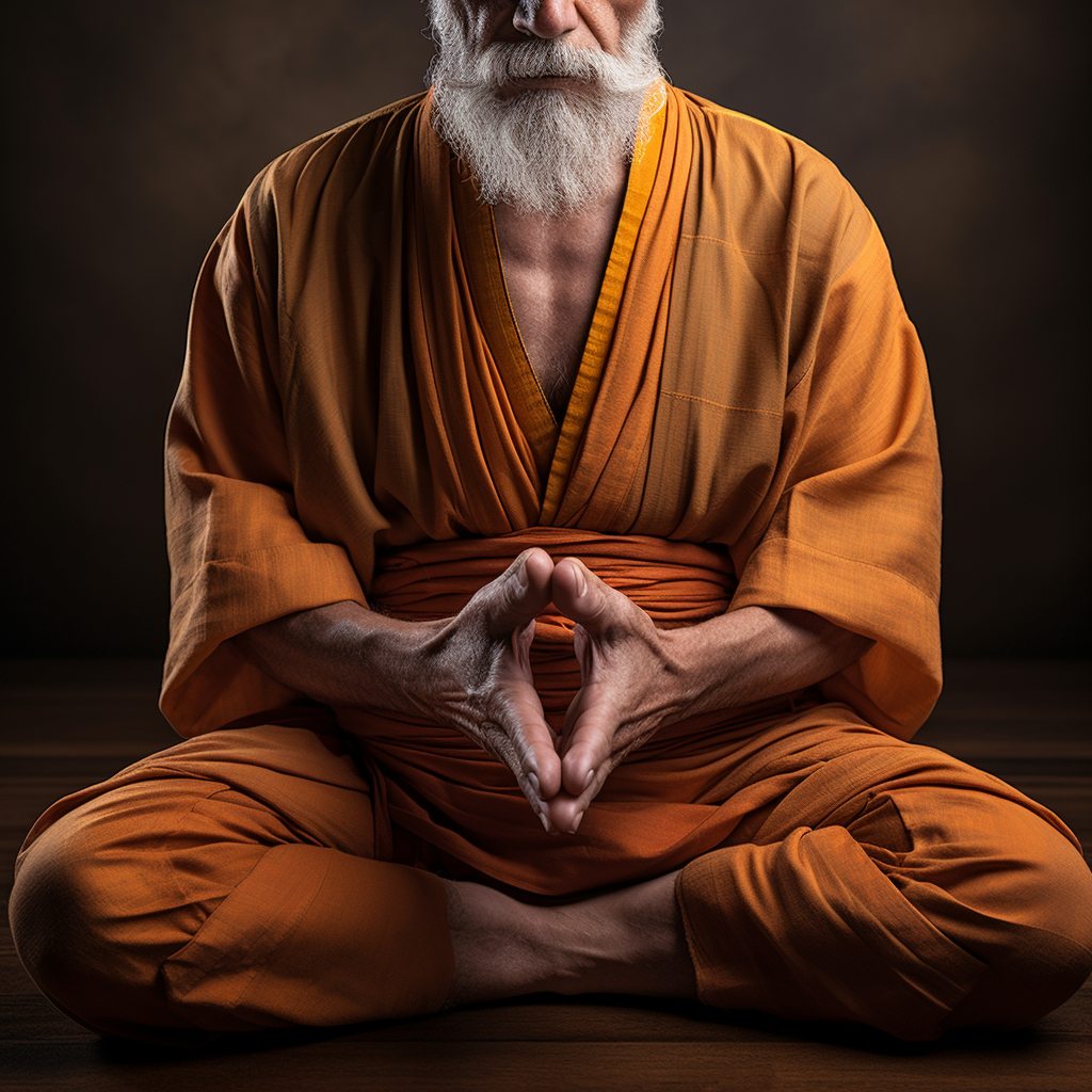 Man practicing Maha Mudra in Zazen