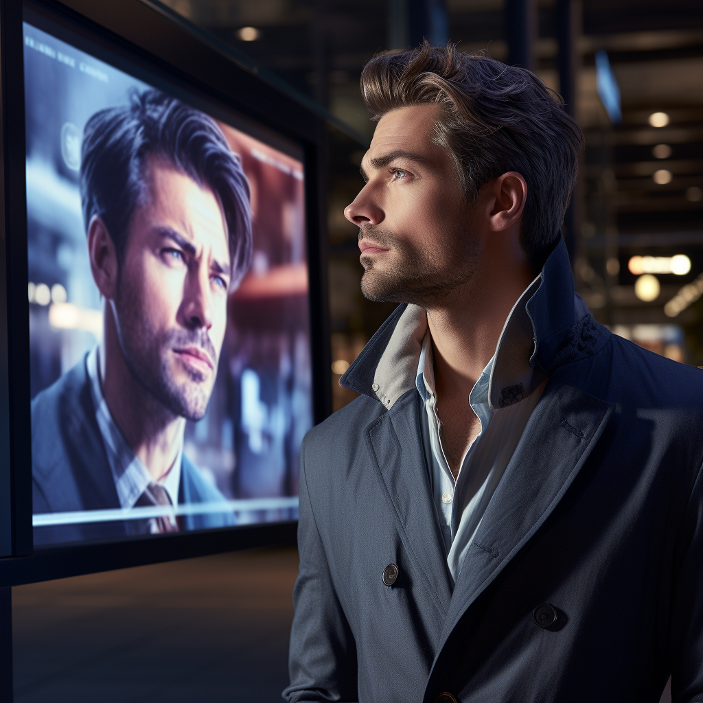 Well-dressed man amazed by digital PR ad