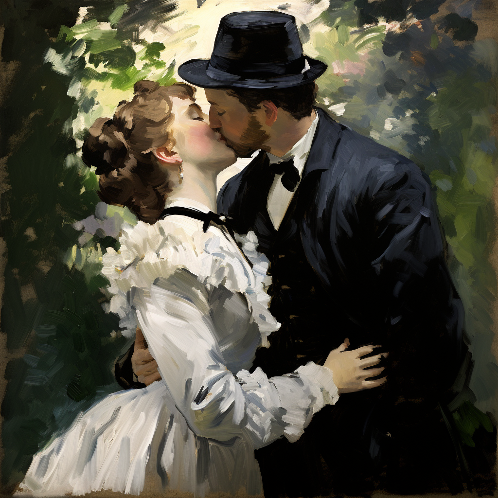 Romantic kiss painting by Manet