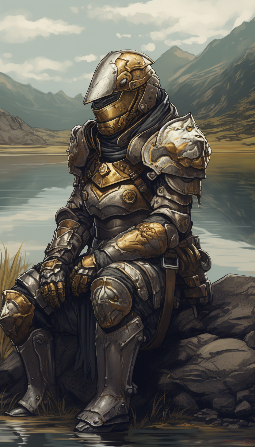 Manga otter knight resting in armor